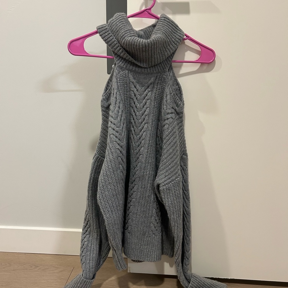 PAIGE Gray Cable Knit Turtleneck Sweater